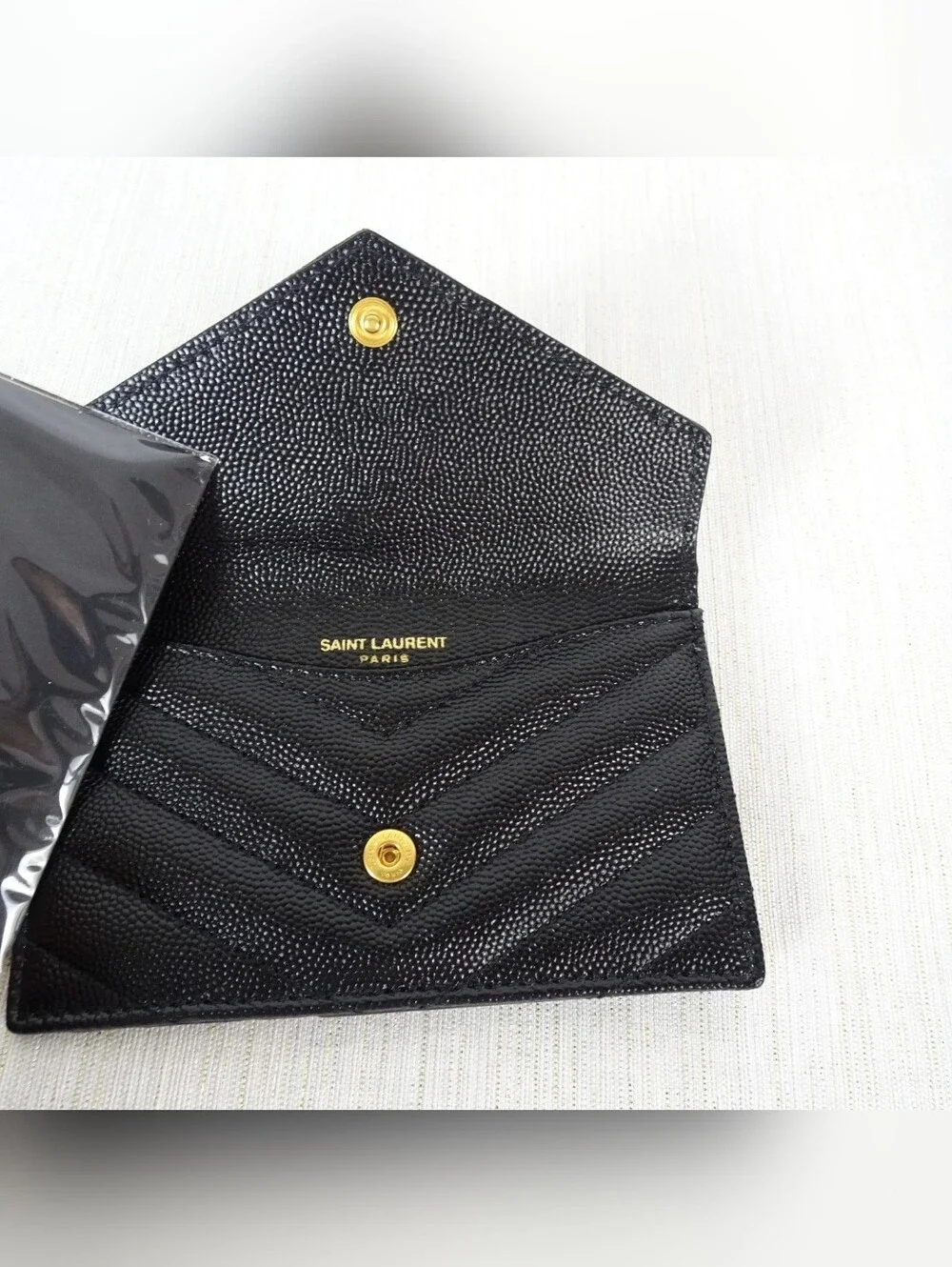 YSL Saint Laurent Monogram Card Holder Wallet Matelasse Chevron Grain Leather
